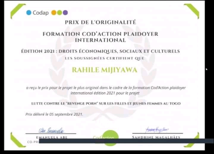 Droits Humains/CAPI 2021 : Rahile MIJIYAWA gagne le prix originalité